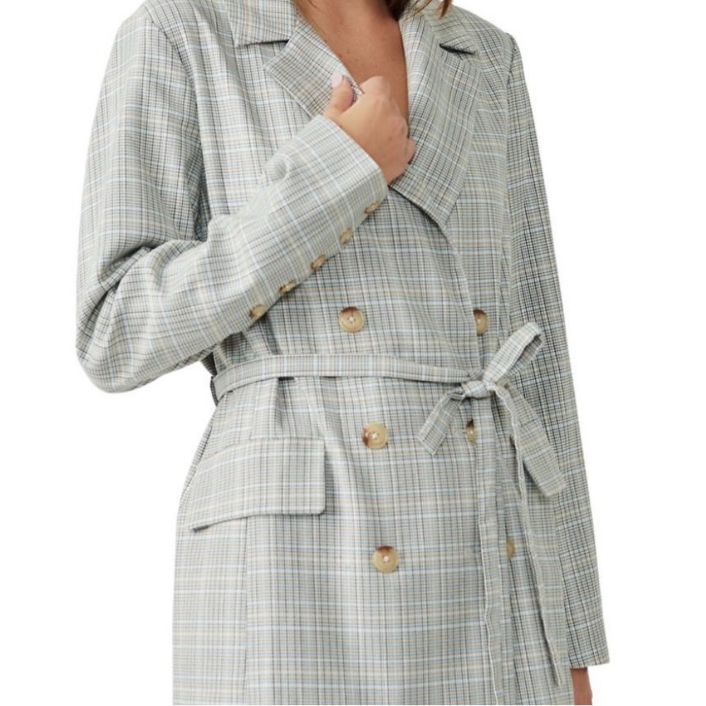 Free People Gray Plaid Double-Breasted Coat